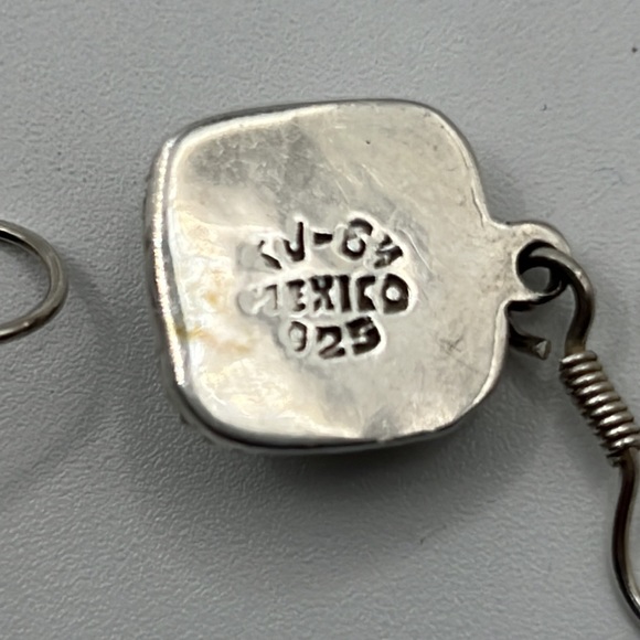 TAXCO TJ-64 MALACHITE AND STERLING SILVER DANGLE EARRINGS - Picture 5 of 6